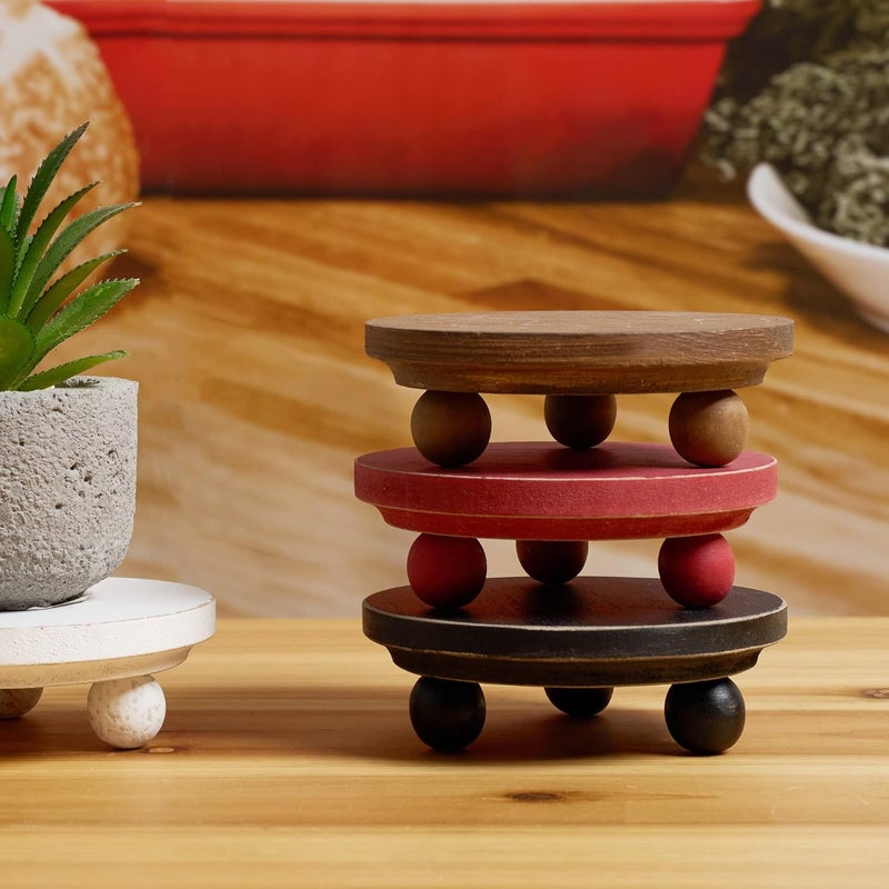 DD DEFINED DECO Defined Deco Mini risers for display,Wood Risers for Decor,Small 4”Round Wooden Riser, Farmhouse Wood Riser, Rustic Pedestal Display Stand,Display Risers for Tiered Tray Decor(Set of 2,Red) - Image 5